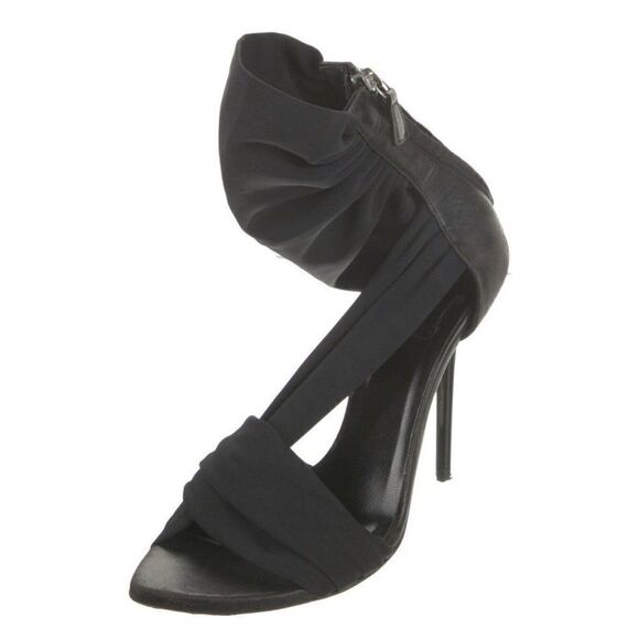 Versace Authentic Genuine Leather Solid Black High Heel Sandals 5 - Picture 1 of 8